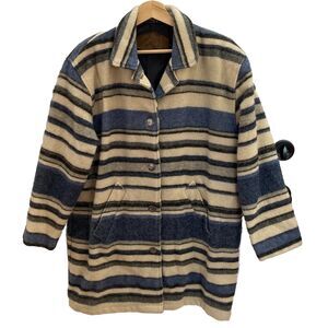 Vtg Woolrich Wool Mohair Striped Metal Button Coat Womens Medium Made in USA